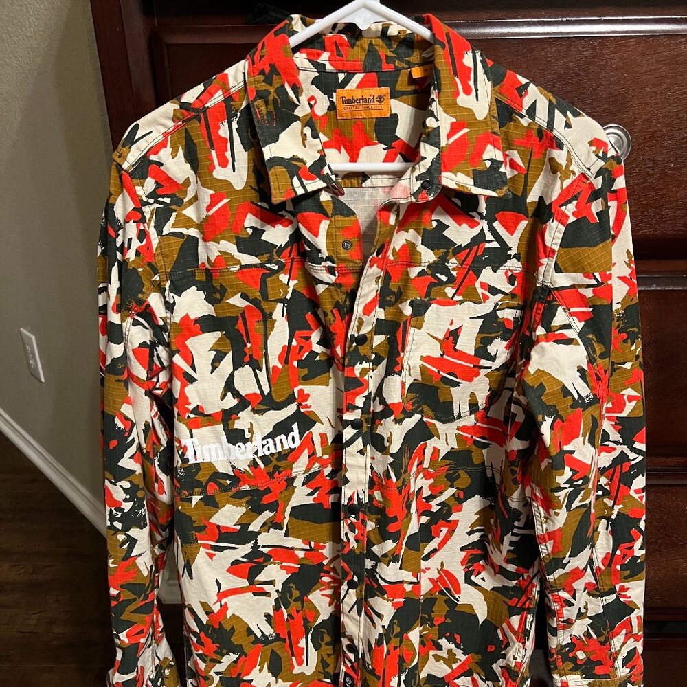 Timberland Camo Patterned Canvas Button Down Shir… - image 1